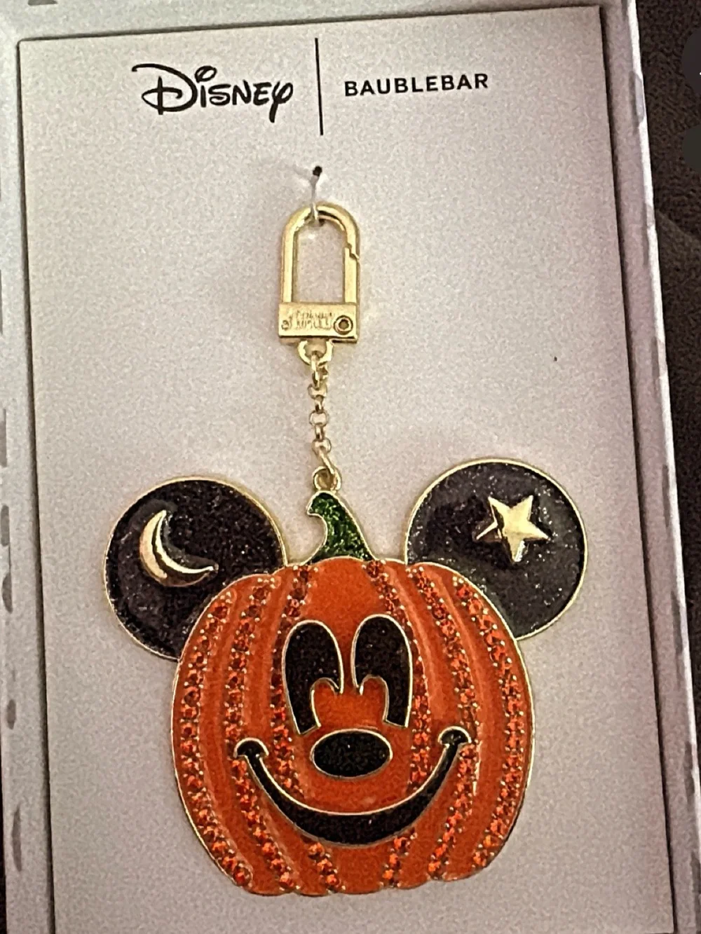 BaubleBar Disney Pumpkin Mickey Enamel Keychain in Orange and Black